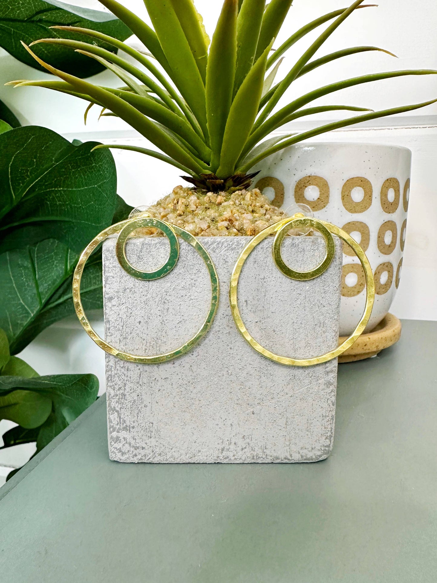 Upcycled Brass Double Circle Earrings