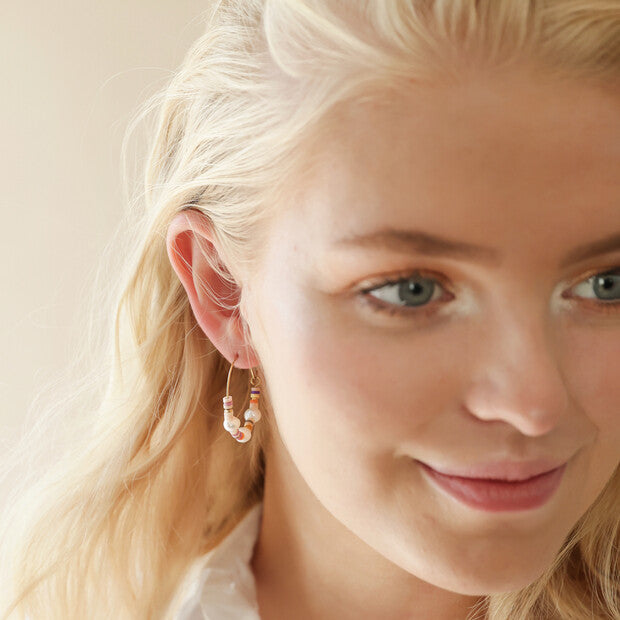 Colorful Bead and Pearl Hoop Earrings