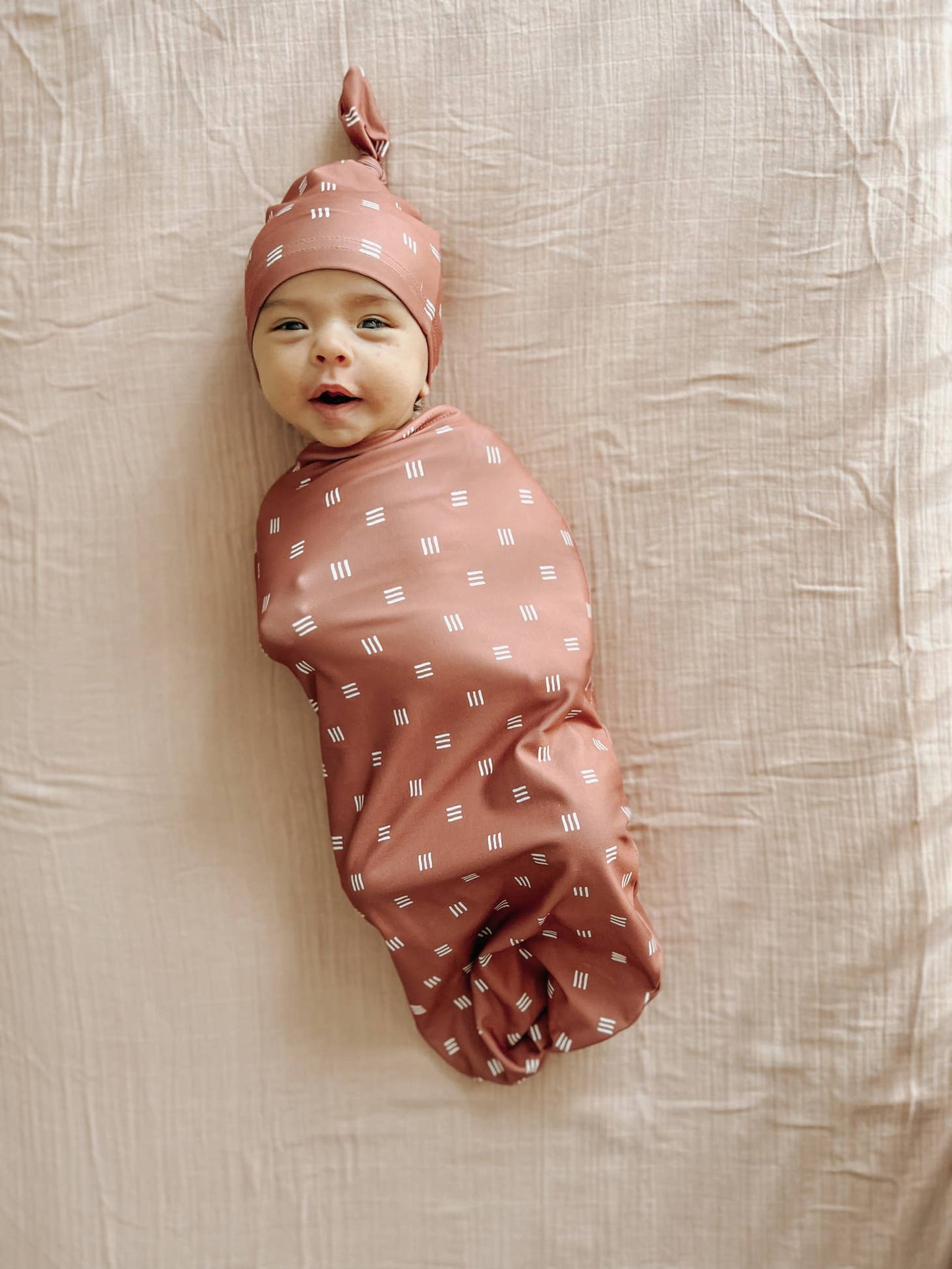 Terracotta Grid Matching Cocoon & Hat Set
