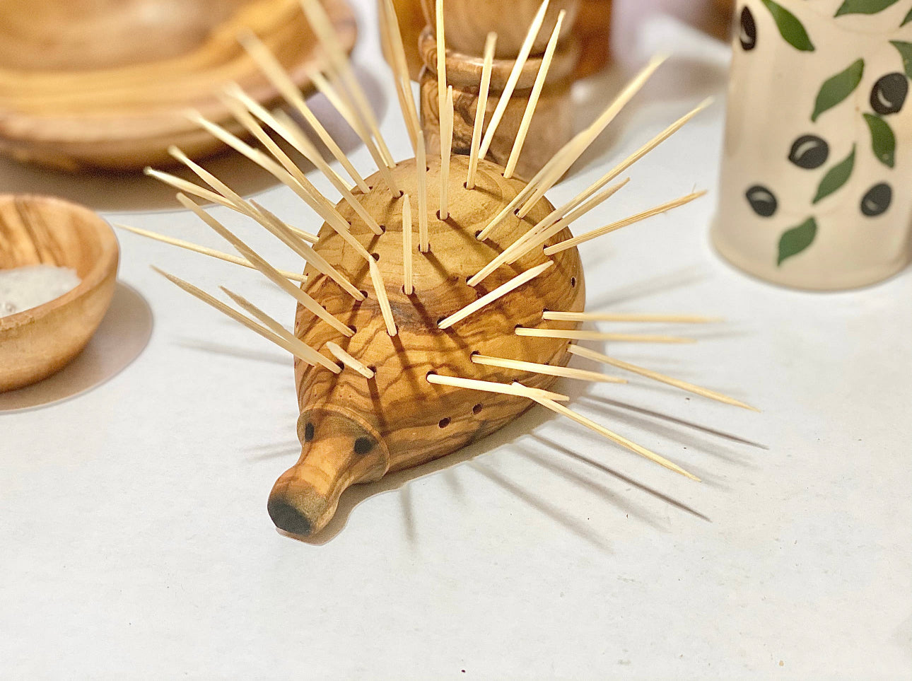 Hedgehog OliveWood Toothpick Holder