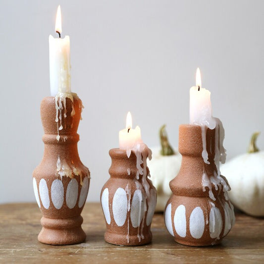 Terracotta Candlestick Holders Set of 3