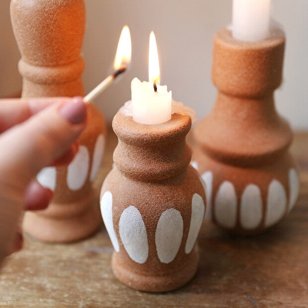 Terracotta Candlestick Holders Set of 3
