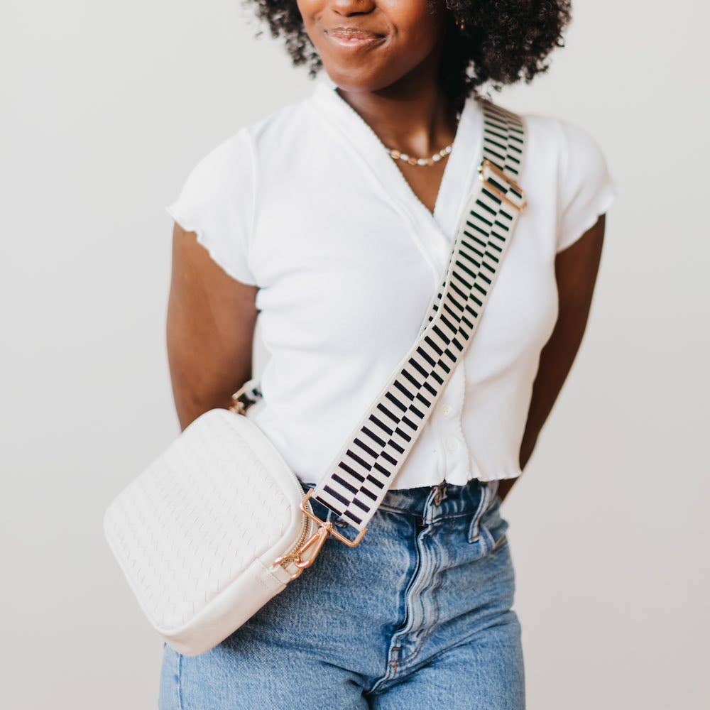 White Woven Willow Camera Crossbody Bag