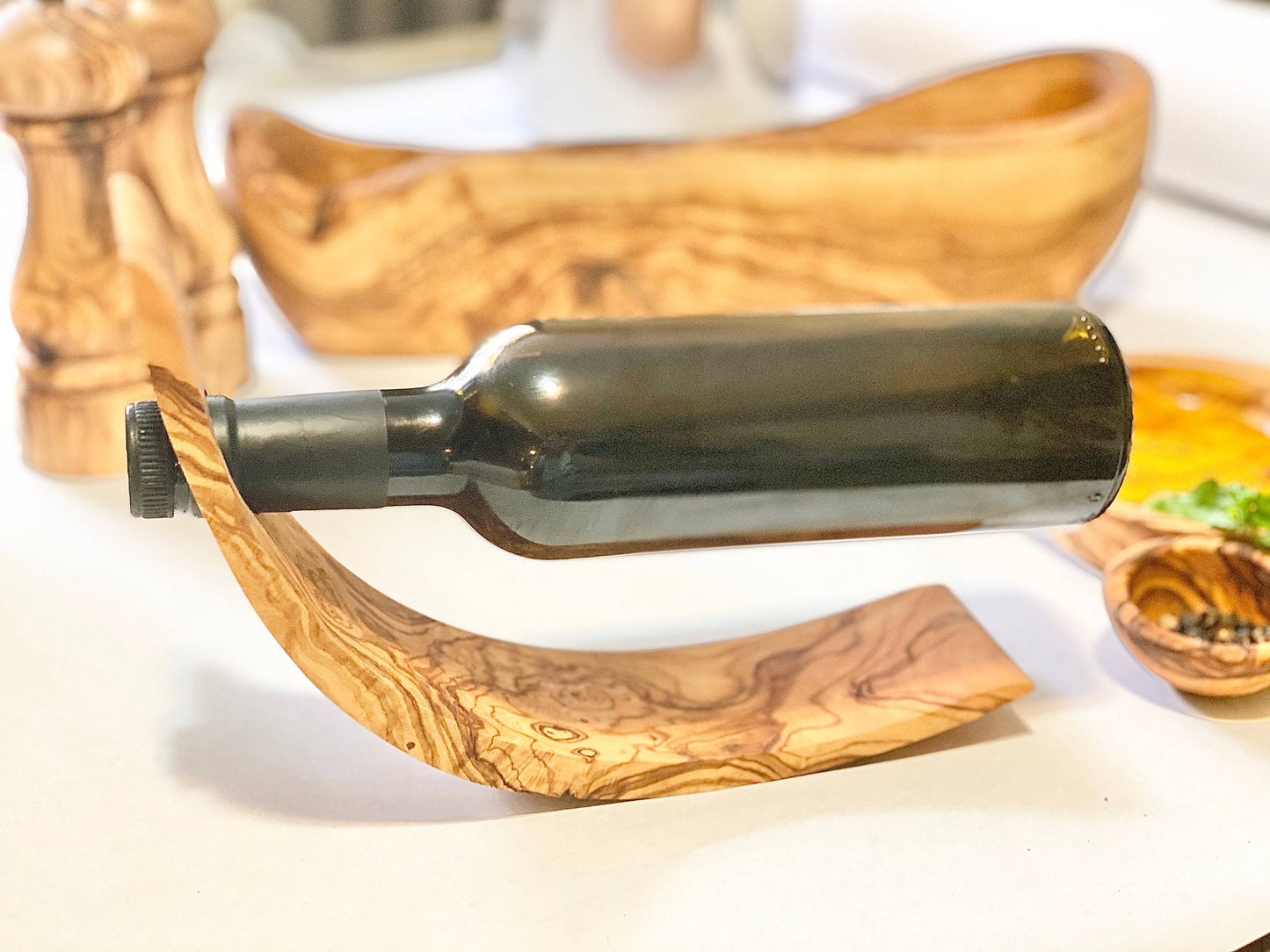 Natural OliveWood - Olive Wood Crescent Bottle Holder