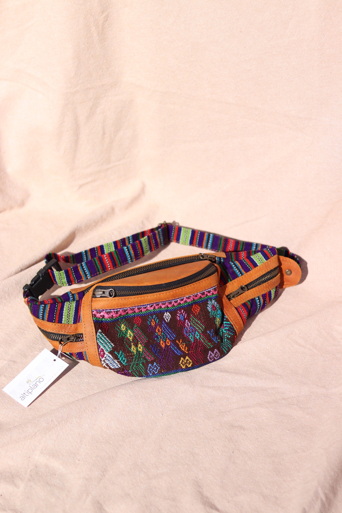 Handwoven Leather Fanny Pack (Rainbow)