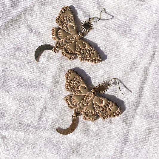 Boho Neutral Moth Earrings