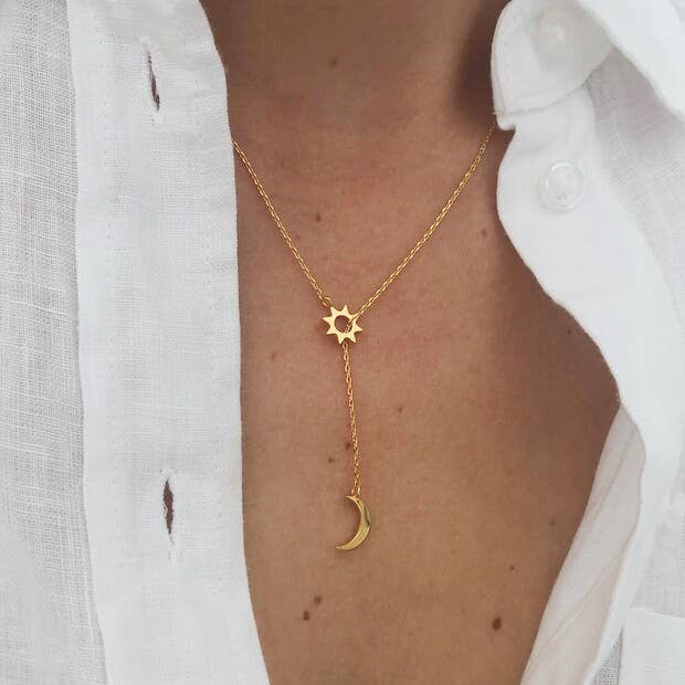 Moon and Star Lariat Necklace