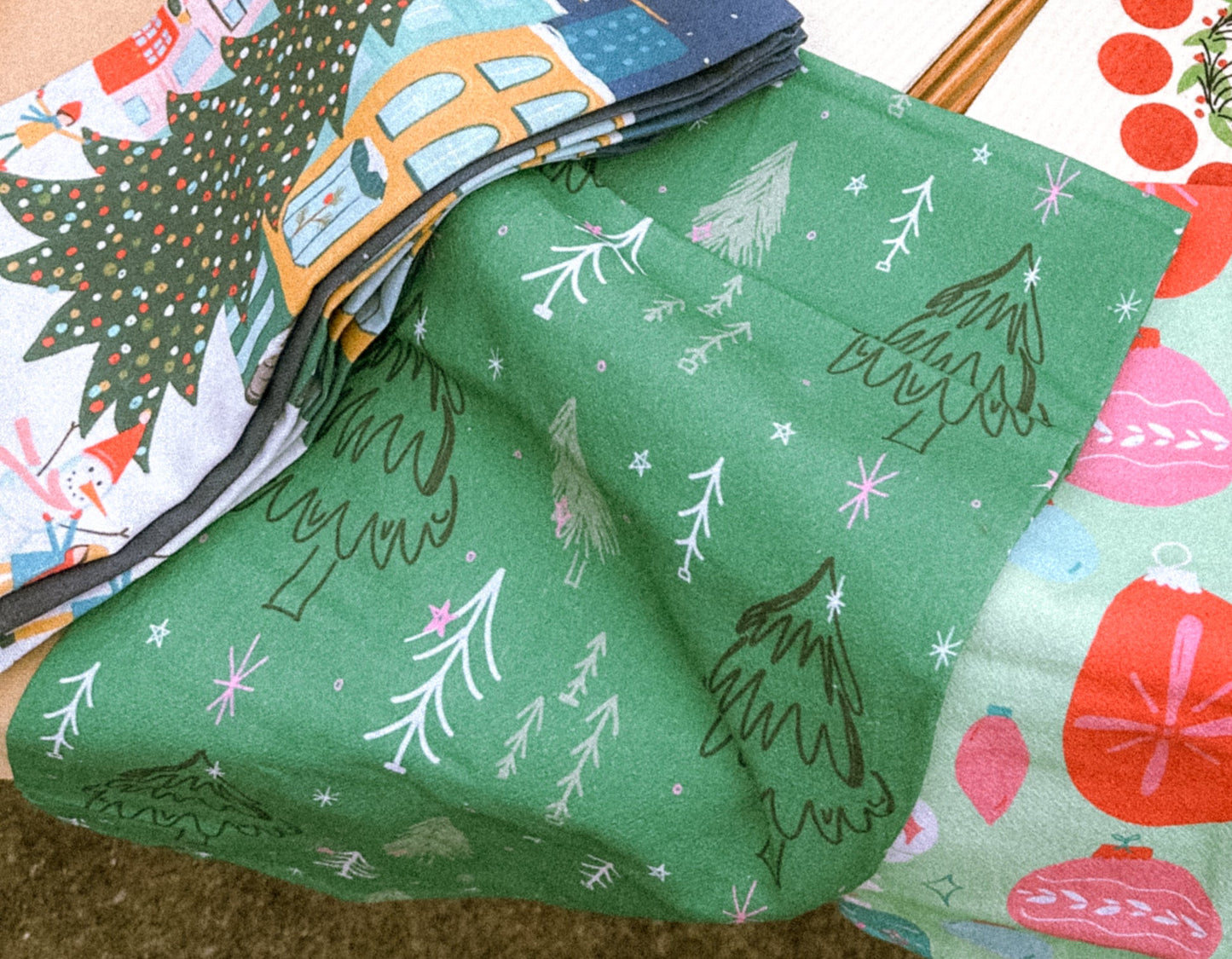 Green Winter Trees Tea Towel