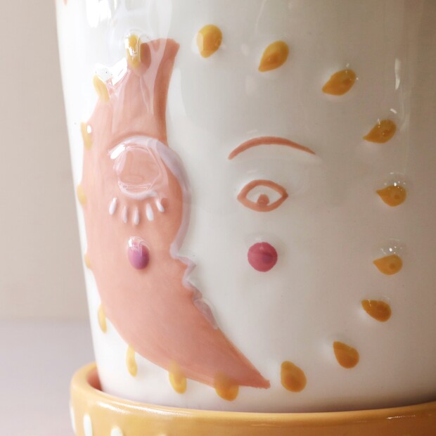 Sun and Moon Face Ceramic Planter