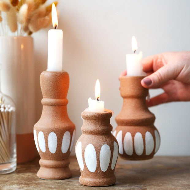 Terracotta Candlestick Holders Set of 3