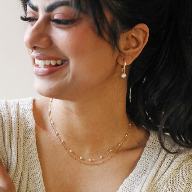 Tiny Seed Pearl Layered Chain Necklace