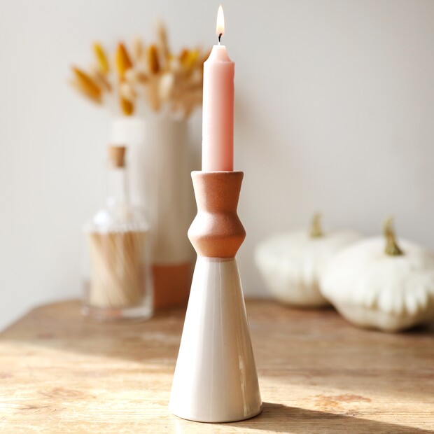 White & Terracotta Candlestick Holder
