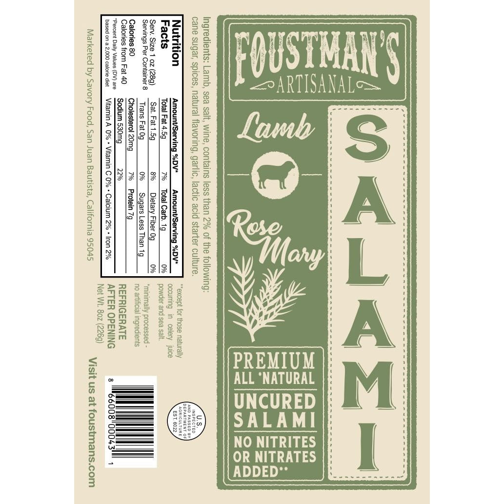 Lamb Rosemary | Foustman's All Natural Uncured Salami