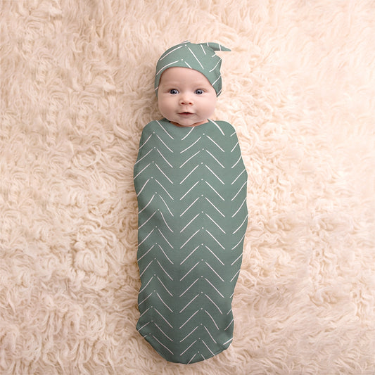 Sage Mudcloth Matching Cocoon & Hat Set
