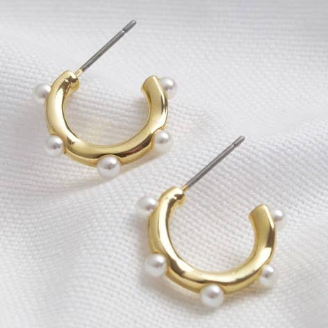 Gold Pearl Edge Small Hoops