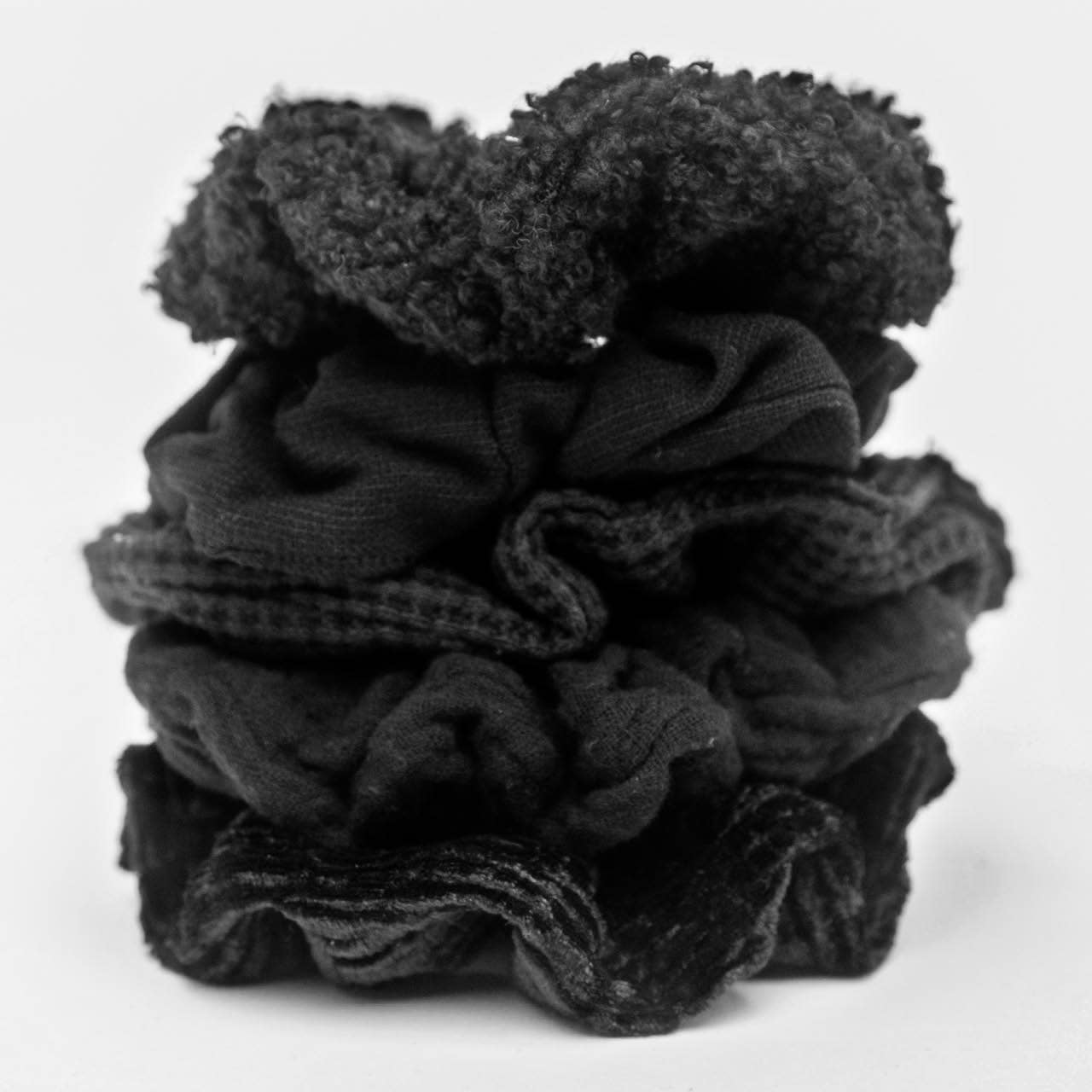 Black Textured Scrunchies