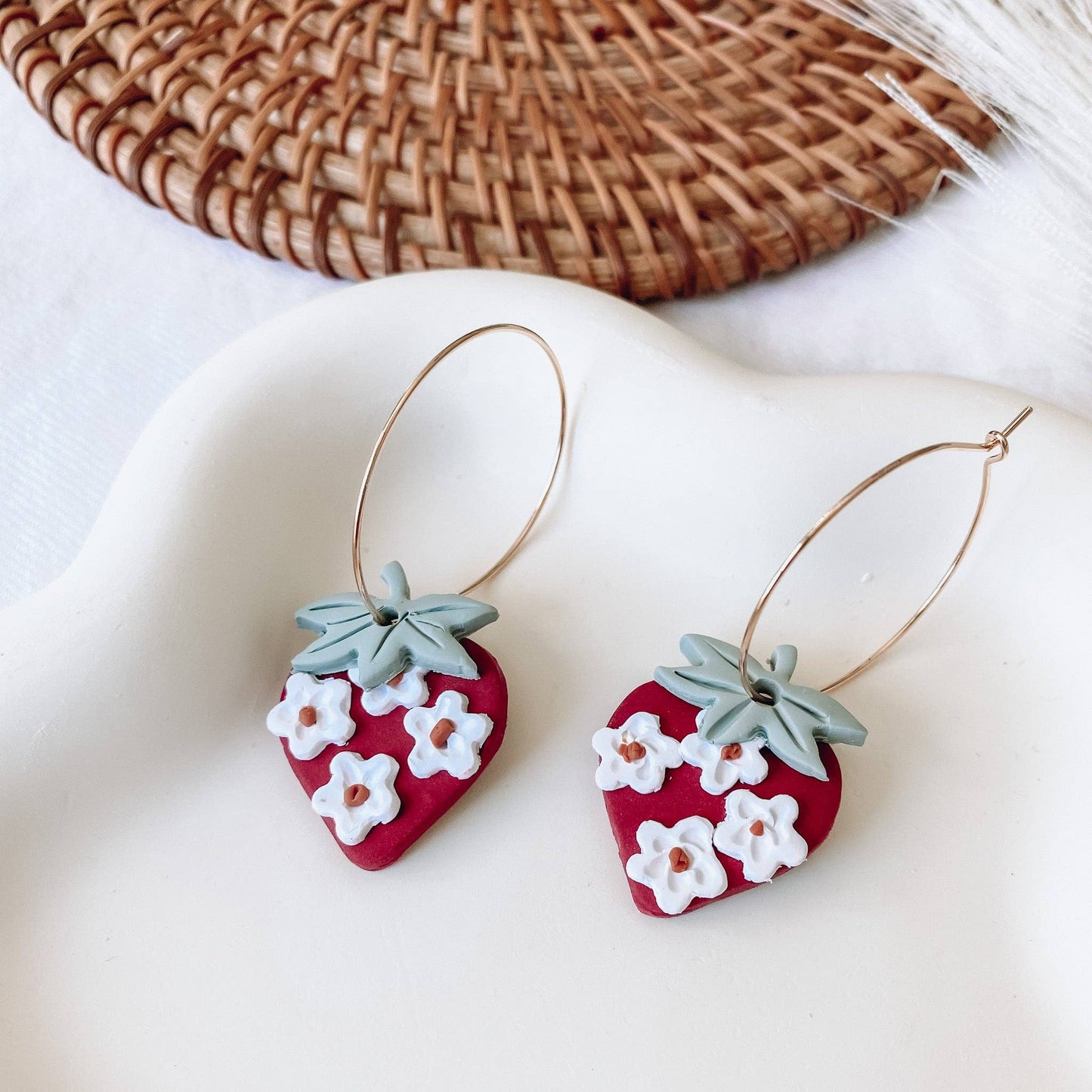 Handmade Strawberry Hoop Earrings