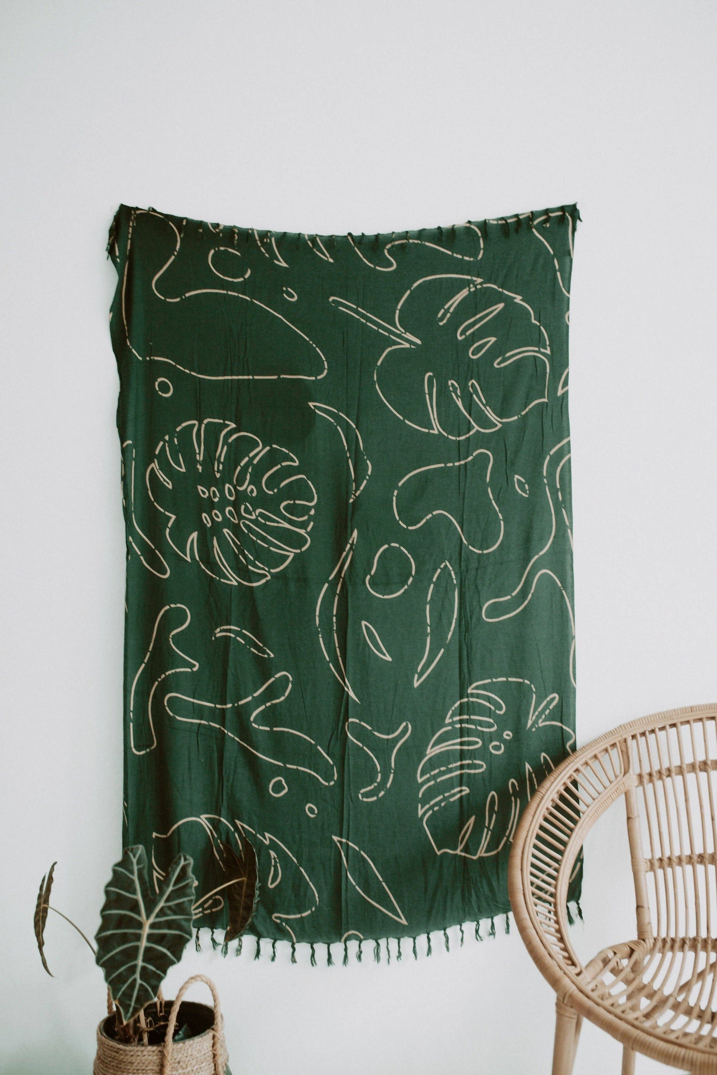 Forest Green Monstera Tapestry