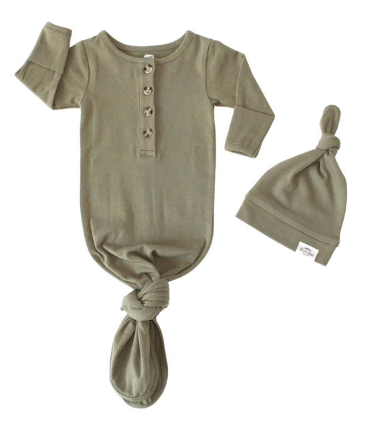 Organic Knotted Gown + Top Knot Hat - Sage