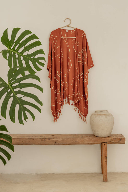 Orange Monstera Kimono