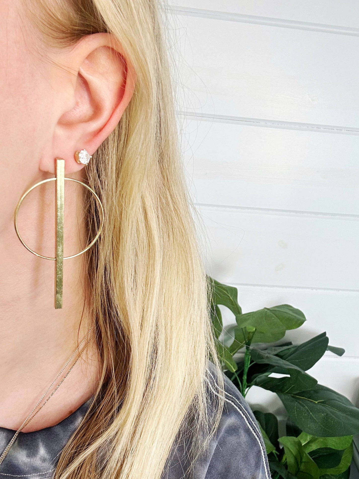 Upcycled Brass Circle Bar Earrings
