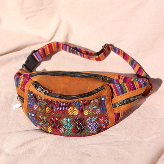 Handwoven Leather Fanny Pack (Rainbow)
